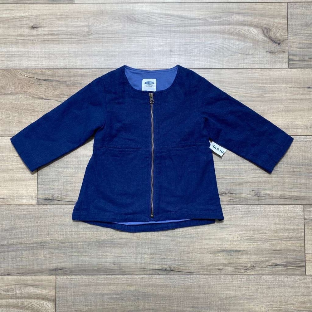 Old Navy Toddler Girls Linen Blend Full Zip Jacket Size 18-24M Blue